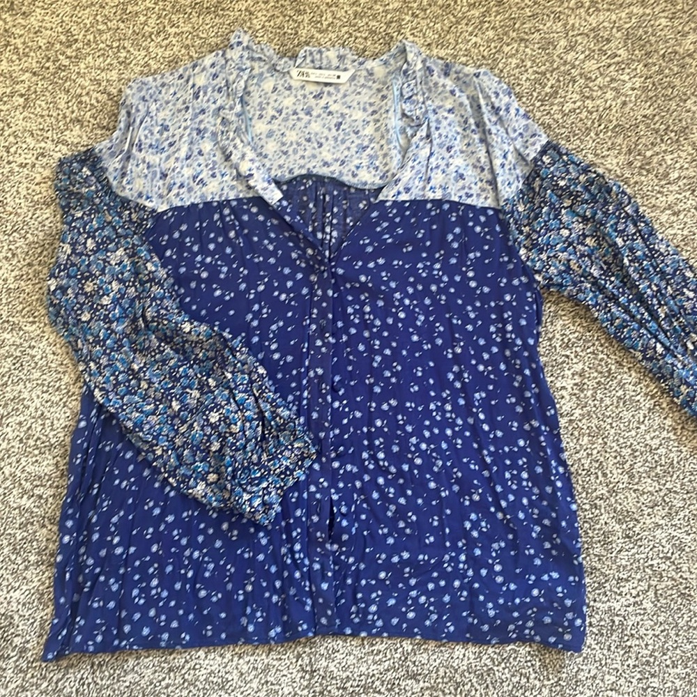 Blue Floral Patchwork Zara Button Up